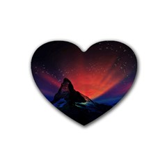 Matterhorn Switzerland Fantasy Aurora Heart Coaster (4 Pack)  by Pakrebo