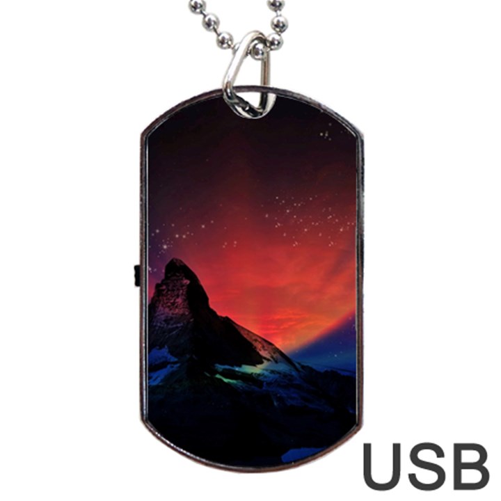 Matterhorn Switzerland Fantasy Aurora Dog Tag USB Flash (Two Sides)