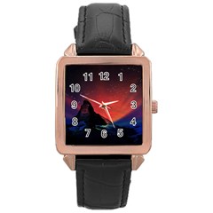 Matterhorn Switzerland Fantasy Aurora Rose Gold Leather Watch  by Pakrebo