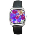 Colorful Abstract Design Pattern Square Metal Watch Front