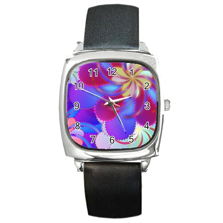 Colorful Abstract Design Pattern Square Metal Watch