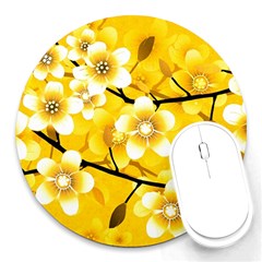 Floral Pattern Background Yellow Round Mousepads by Pakrebo