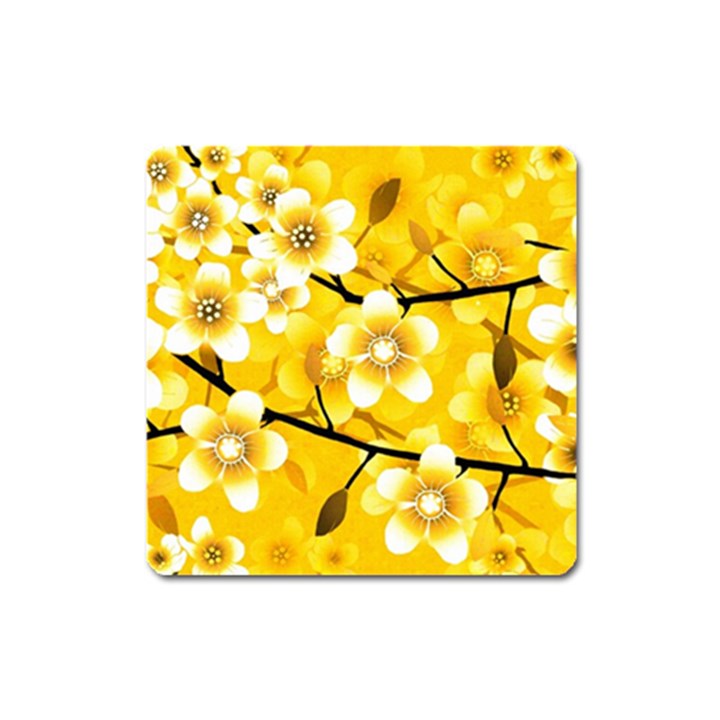 Floral Pattern Background Yellow Square Magnet