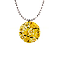 Floral Pattern Background Yellow 1  Button Necklace by Pakrebo