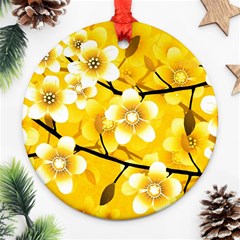 Floral Pattern Background Yellow Round Ornament (two Sides) by Pakrebo