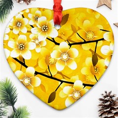 Floral Pattern Background Yellow Heart Ornament (two Sides) by Pakrebo