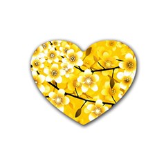 Floral Pattern Background Yellow Heart Coaster (4 Pack) 