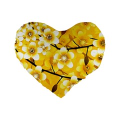 Floral Pattern Background Yellow Standard 16  Premium Heart Shape Cushions by Pakrebo