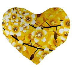 Floral Pattern Background Yellow Large 19  Premium Heart Shape Cushions