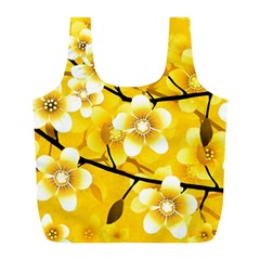 Floral Pattern Background Yellow Full Print Recycle Bag (l) by Pakrebo