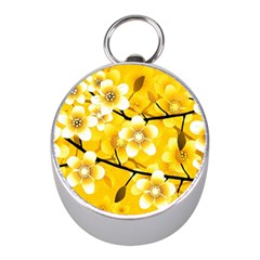 Floral Pattern Background Yellow Mini Silver Compasses by Pakrebo