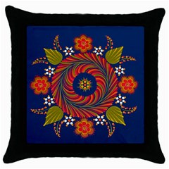 Hungarian Mandala Flower Throw Pillow Case (black) by Pakrebo