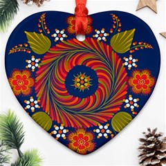 Hungarian Mandala Flower Heart Ornament (two Sides) by Pakrebo