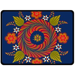 Hungarian Mandala Flower Fleece Blanket (large)  by Pakrebo