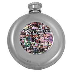 Graffiti Wall Background Round Hip Flask (5 Oz) by Pakrebo