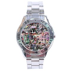 Graffiti Wall Background Stainless Steel Analogue Watch by Pakrebo