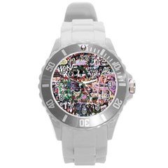 Graffiti Wall Background Round Plastic Sport Watch (l) by Pakrebo