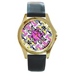 Justanotherabstractday Round Gold Metal Watch by designsbyamerianna