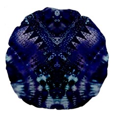 Blue Fractal Lace Tie Dye Large 18  Premium Flano Round Cushions by KirstenStar