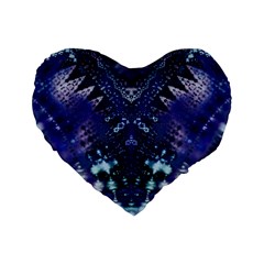 Blue Fractal Lace Tie Dye Standard 16  Premium Flano Heart Shape Cushions by KirstenStar