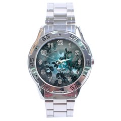 Elegant Floral Design With Butterflies Stainless Steel Analogue Watch