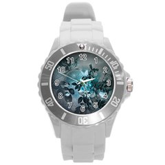 Elegant Floral Design With Butterflies Round Plastic Sport Watch (L)