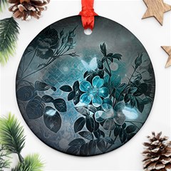 Elegant Floral Design With Butterflies Ornament (Round)