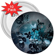 Elegant Floral Design With Butterflies 3  Buttons (10 pack) 