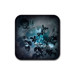 Elegant Floral Design With Butterflies Rubber Coaster (square)  by FantasyWorld7