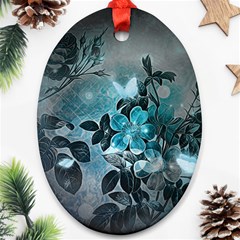 Elegant Floral Design With Butterflies Oval Ornament (two Sides) by FantasyWorld7