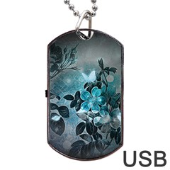 Elegant Floral Design With Butterflies Dog Tag Usb Flash (two Sides) by FantasyWorld7