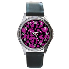 Dark Botanical Motif Print Pattern Round Metal Watch by dflcprintsclothing