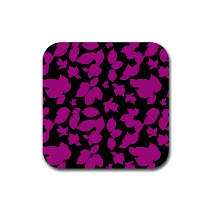 Dark Botanical Motif Print Pattern Rubber Coaster (Square) 