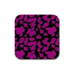 Dark Botanical Motif Print Pattern Rubber Square Coaster (4 Pack)  by dflcprintsclothing