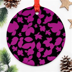 Dark Botanical Motif Print Pattern Round Ornament (two Sides) by dflcprintsclothing