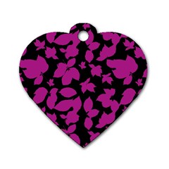 Dark Botanical Motif Print Pattern Dog Tag Heart (one Side) by dflcprintsclothing