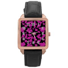 Dark Botanical Motif Print Pattern Rose Gold Leather Watch  by dflcprintsclothing