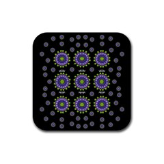 Lilies And Decorative Stars Of Freedom Rubber Square Coaster (4 pack) 