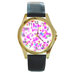 Pixelpink Round Gold Metal Watch by designsbyamerianna