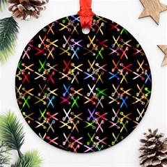 Scissors Pattern Colorful Prismatic Round Ornament (two Sides) by HermanTelo