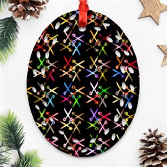 Scissors Pattern Colorful Prismatic Oval Filigree Ornament (two Sides)