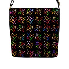 Scissors Pattern Colorful Prismatic Flap Closure Messenger Bag (l)