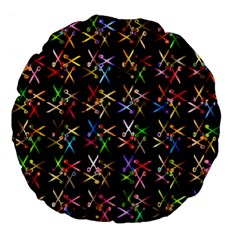 Scissors Pattern Colorful Prismatic Large 18  Premium Flano Round Cushions