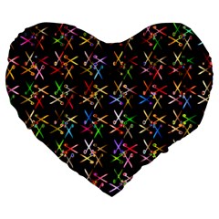 Scissors Pattern Colorful Prismatic Large 19  Premium Flano Heart Shape Cushions by HermanTelo