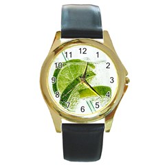 Lime Club Soda Drink Cocktail Round Gold Metal Watch by Pakrebo