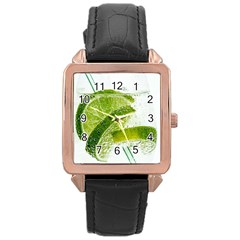 Lime Club Soda Drink Cocktail Rose Gold Leather Watch  by Pakrebo