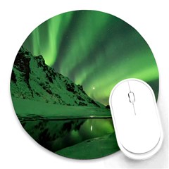 Snow Winter White Cold Weather Green Aurora Round Mousepads by Pakrebo