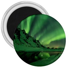 Snow Winter White Cold Weather Green Aurora 3  Magnets by Pakrebo