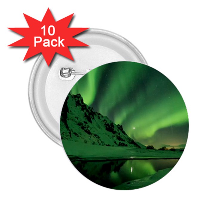 Snow Winter White Cold Weather Green Aurora 2.25  Buttons (10 pack) 