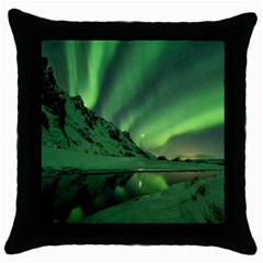 Snow Winter White Cold Weather Green Aurora Throw Pillow Case (black) by Pakrebo